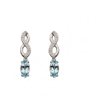 9ct diamond and aquamarine drop earrings