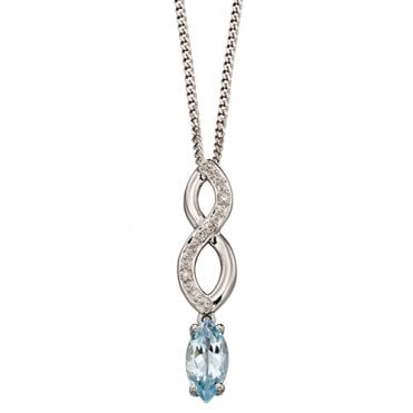 9ct diamond and aquamarine necklace