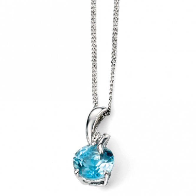 9ct Diamond and Blue Topaz Pendant and Chain