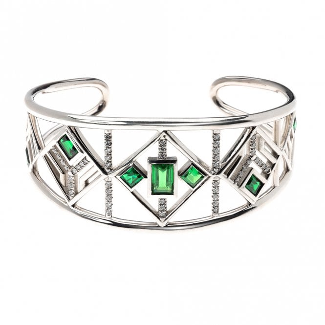 9ct Diamond and Green Tourmaline Cuff