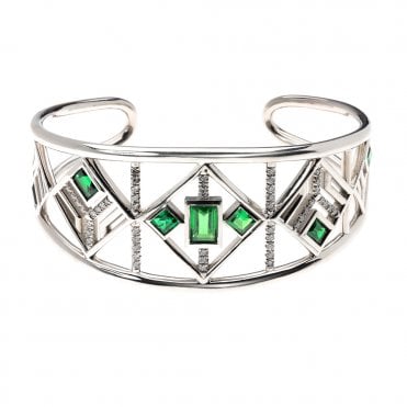 9ct Diamond and Green Tourmaline Cuff
