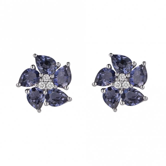 9ct Diamond and Iolite Peony Earrings