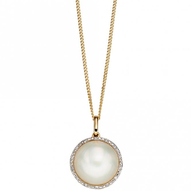 9ct diamond and mabe pearl pendant and chain