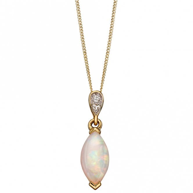 9ct diamond and opal pendant and chain