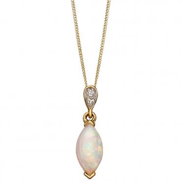 9ct diamond and opal pendant and chain