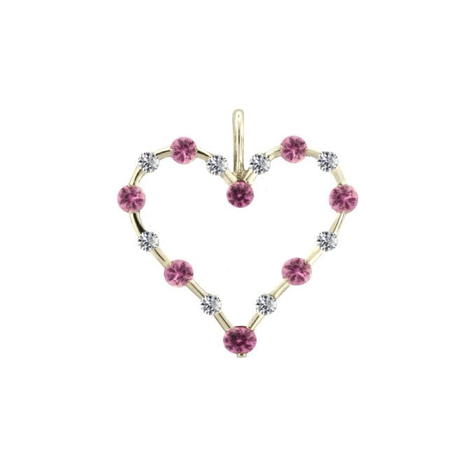 9ct diamond and pink sapphire heart pendant and chain