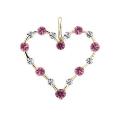 9ct diamond and pink sapphire heart pendant and chain