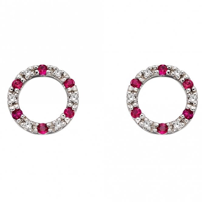 9ct diamond and ruby circle earrings