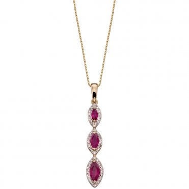 9ct diamond and ruby pendant and chain