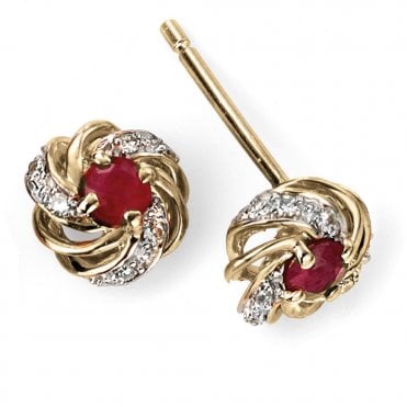9ct Diamond and ruby stud earrings