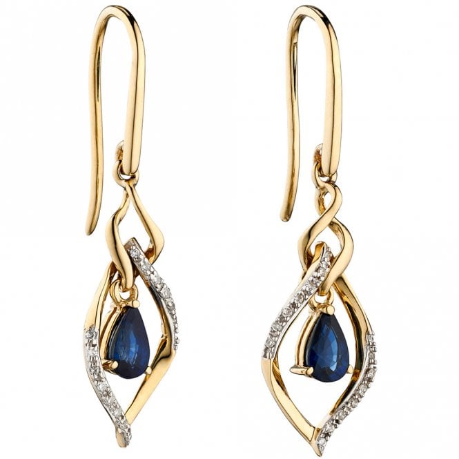 9ct Diamond and Sapphire Drop Earrings