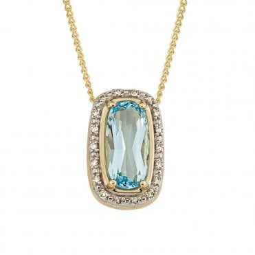 9ct Diamond and Sky Blue Topaz pendant and chain