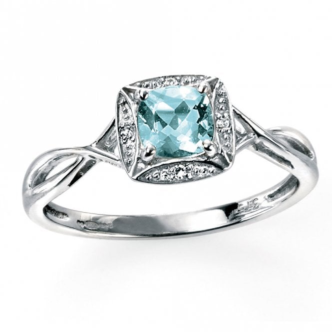 9ct diamond and white gold aquamarine ring