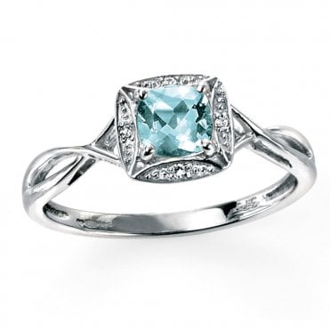 9ct diamond and white gold aquamarine ring