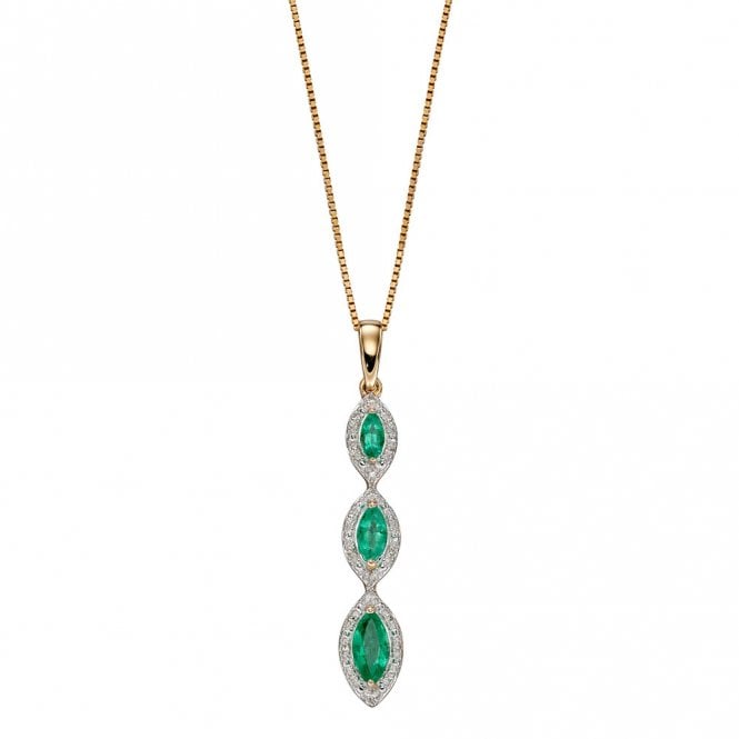 9ct emerald and diamond drop necklace