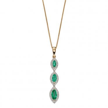 9ct emerald and diamond drop necklace