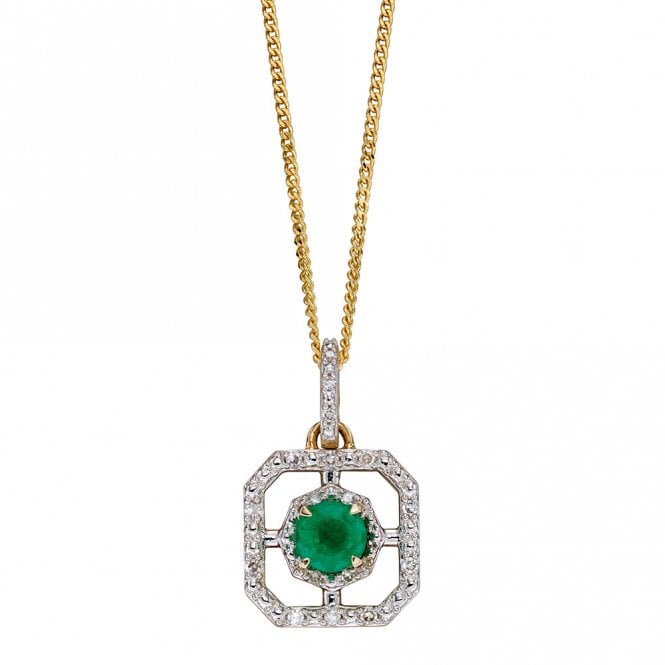 9ct emerald and diamond pendant and chain