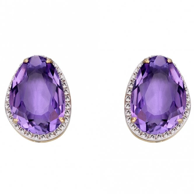 9ct gold diamond and amethyst earrings