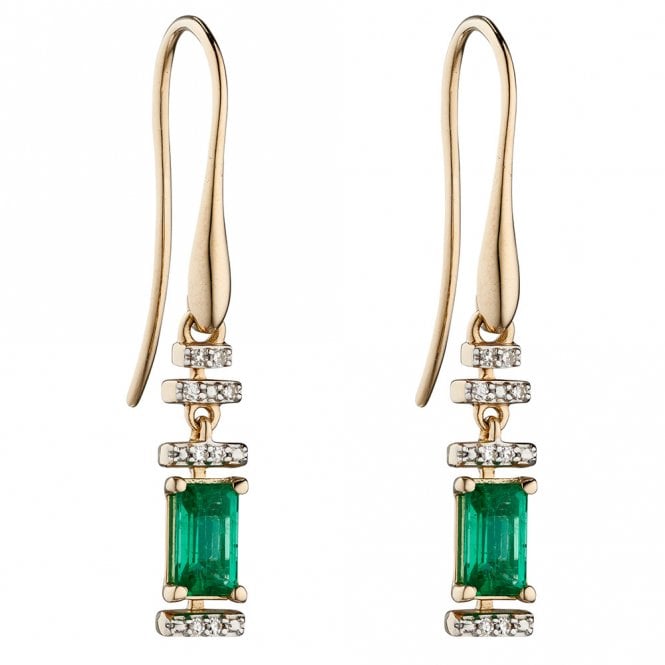 9ct gold diamond and emerald drop earrings