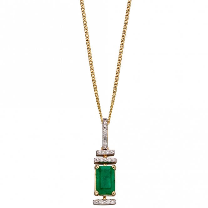 9ct gold diamond and emerald pendant and chain