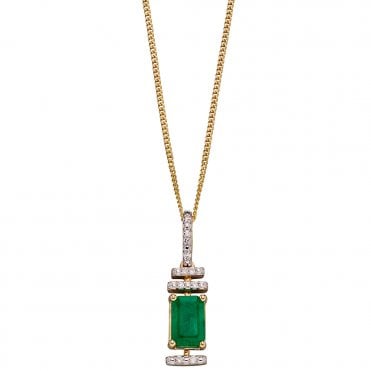 9ct gold diamond and emerald pendant and chain