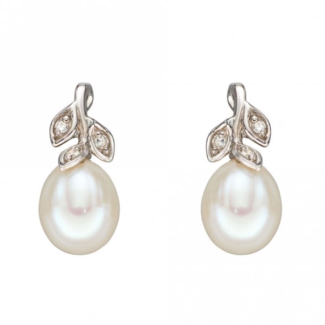 9ct Gold Diamond and Pearl Drop Earrings