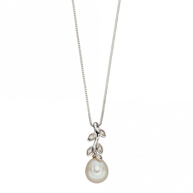 9ct Gold Diamond and Pearl Drop Pendant