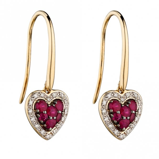 9ct Gold Diamond and Ruby Drop Earrings
