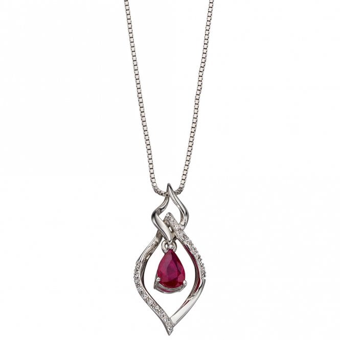 9ct gold diamond and ruby pendant and chain