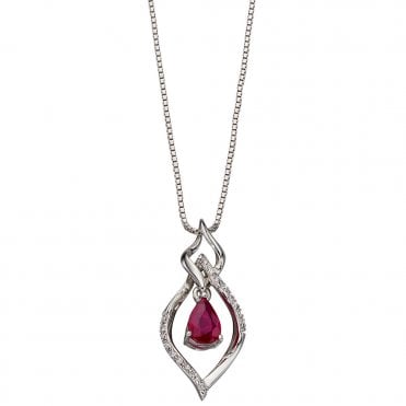 9ct gold diamond and ruby pendant and chain