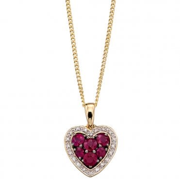 9ct Gold Diamond and Ruby Pendant and Chain