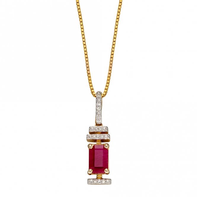 9ct Gold Diamond and Ruby Pendant and Chain