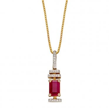 9ct Gold Diamond and Ruby Pendant and Chain