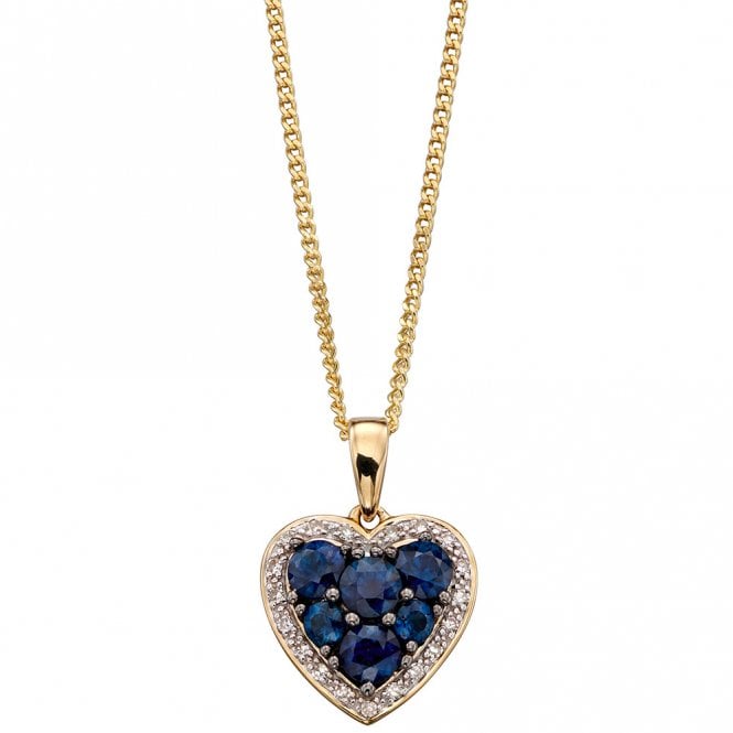 9ct gold diamond and sapphire heart pendant and chain