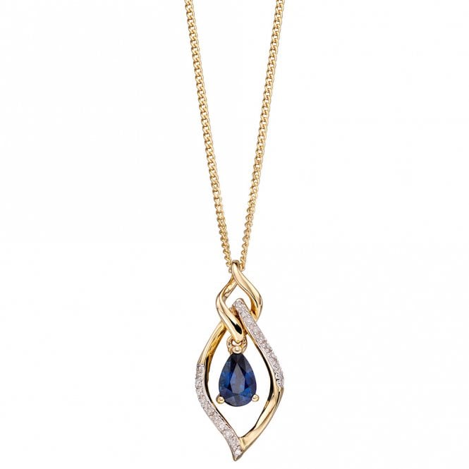 9ct Gold Diamond and Sapphire Pendant and Chain