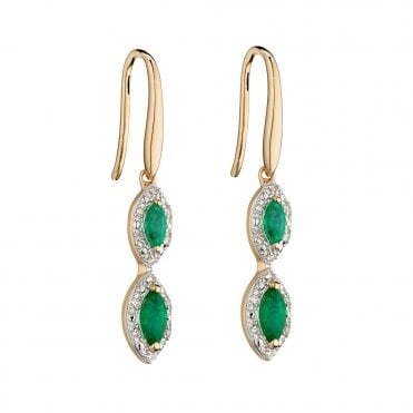 9ct gold emerald and diamond drop earrings