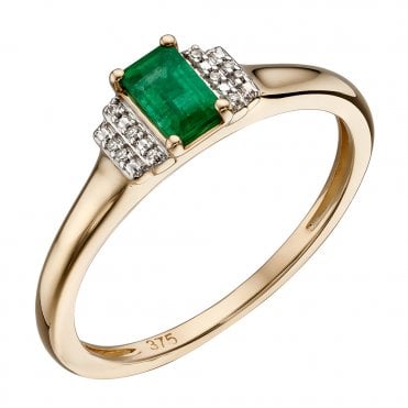9ct gold emerald and diamond ring