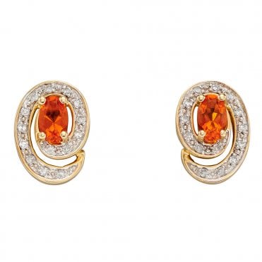 9ct gold fire opal and diamond earrings