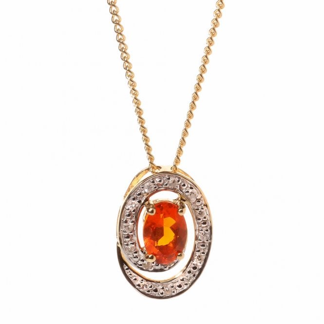 9ct gold fire opal and diamond necklace