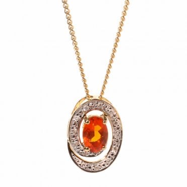 9ct gold fire opal and diamond necklace