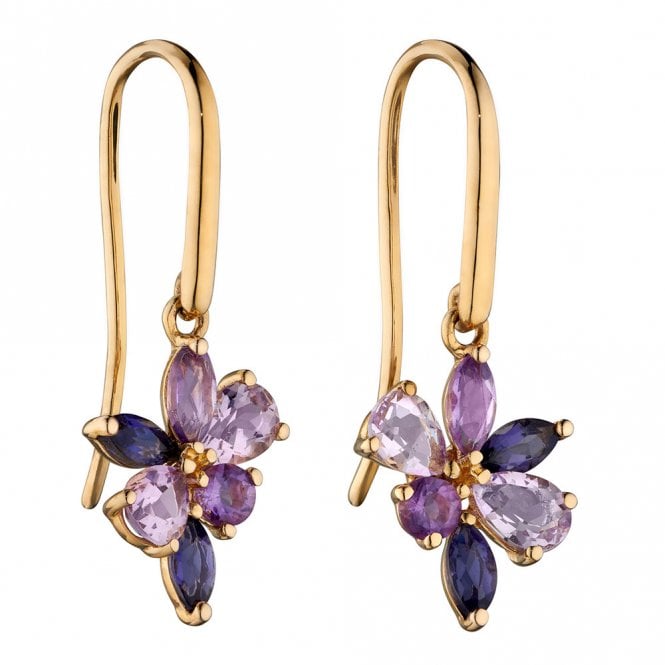 9ct Gold Multi Amethyst drop earrings