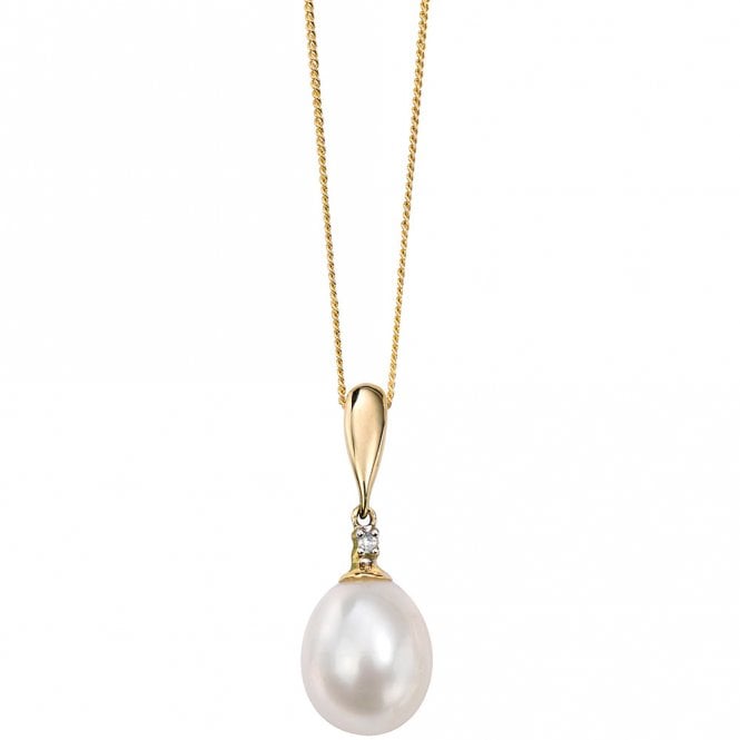 9ct Gold Pearl and Diamond Pendant and Chain