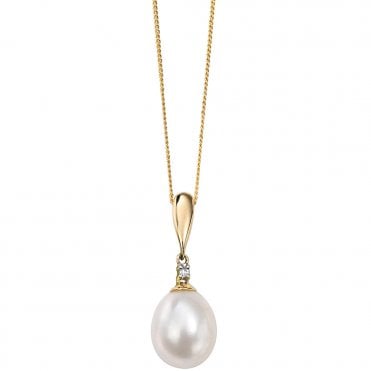 9ct Gold Pearl and Diamond Pendant and Chain
