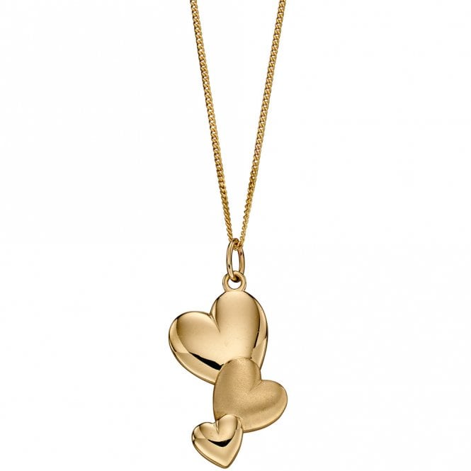 9ct gold triple heart pendant and chain