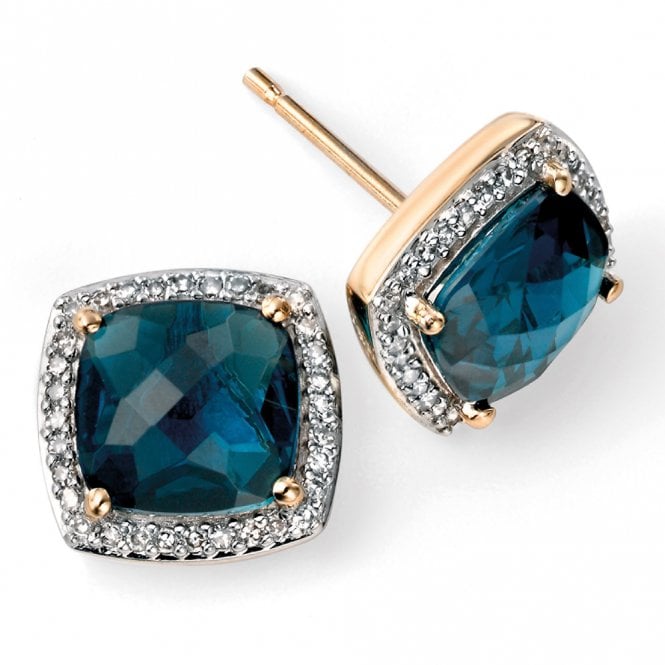 9ct London blue topaz and diamond stud earrings