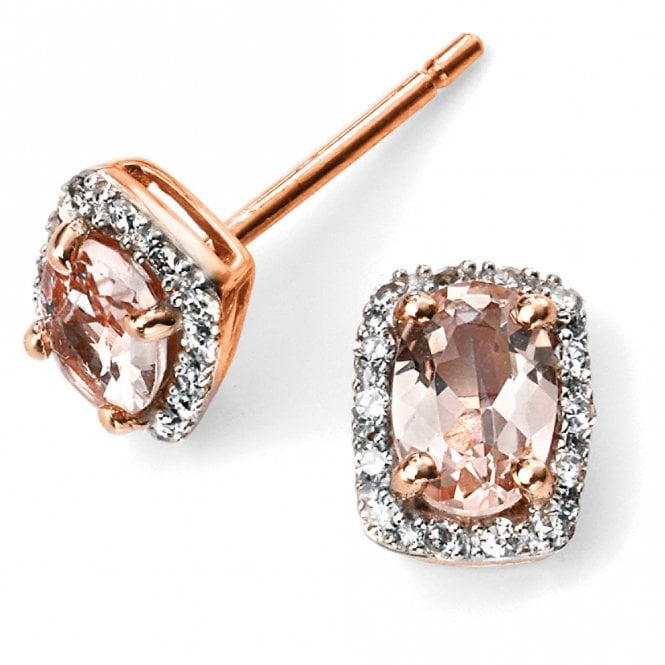 9ct rose gold diamond and morganite earrings