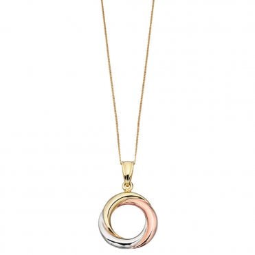 9ct tri colour circle necklace