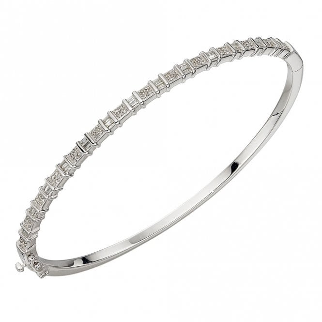 9ct White Gold and Diamond Bangle