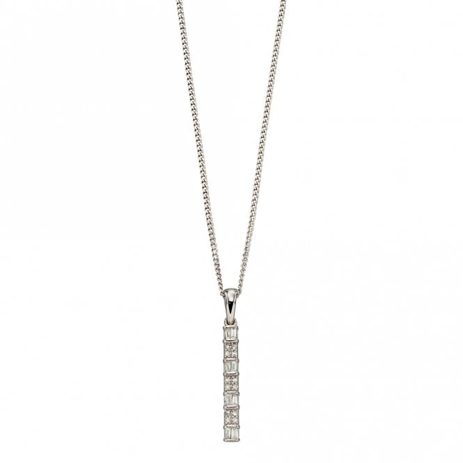 9ct White Gold and Diamond Bar Pendant and Chain
