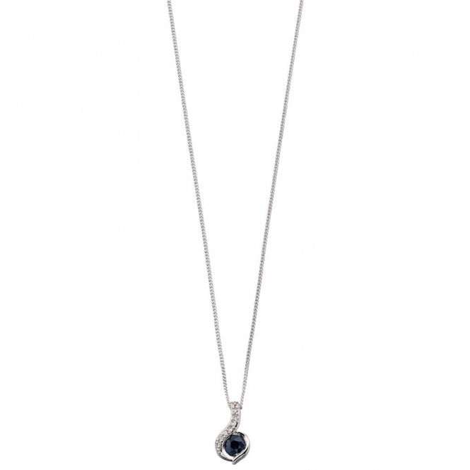 9ct White gold blue sapphire swirl pendant and chain